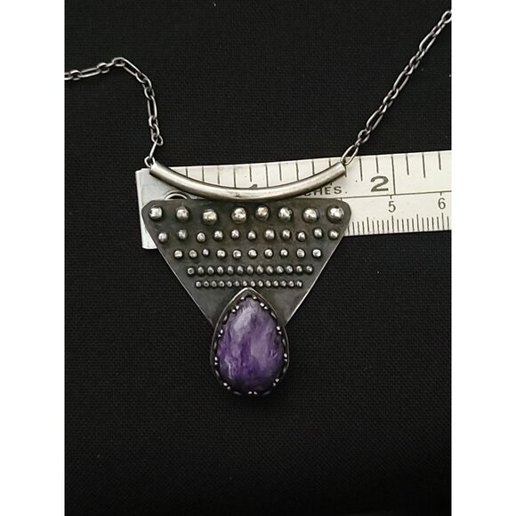 NH Handcrafted Sterling Silver Necklace With Purple Charoite & Triangle Pendant - Picture 7 of 7